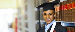 image of law school graduate at a law library