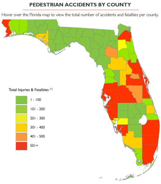 Florida Pedestrian Accident Map by County