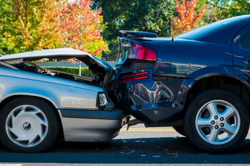 Two cars in rear end collision car accident
