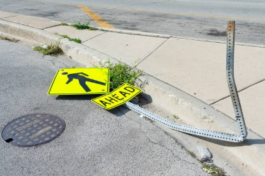 crush pedestrian sign