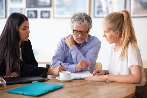 parent and child with lawyer