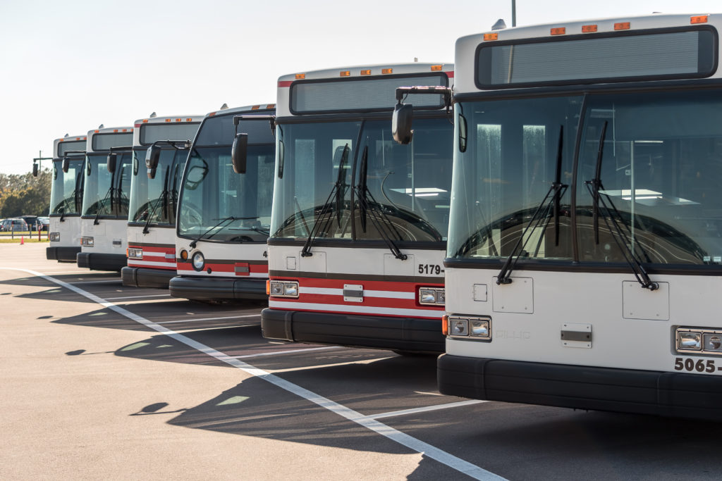 Row of Parked Public Buses