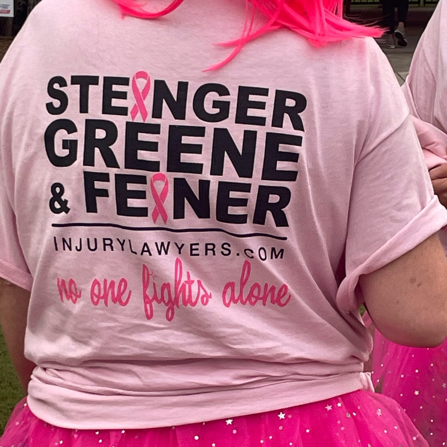 Steinger Greene and Feiner No One Fights Alone Breast Cancer Research 2023 t-shirt