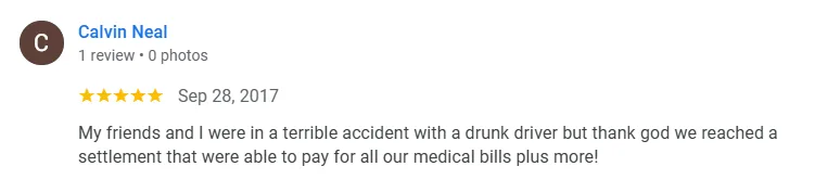 drunk driving accident client's review