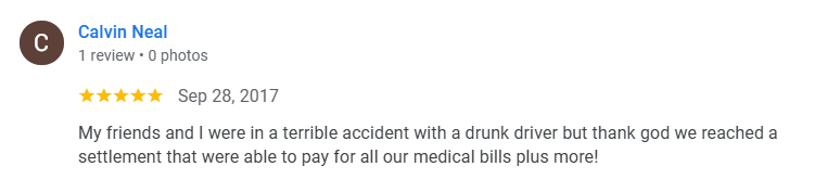 drunk driving accident client's review