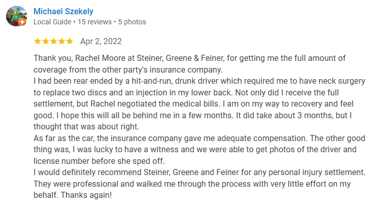 drunk driving accident client's review for lawyer