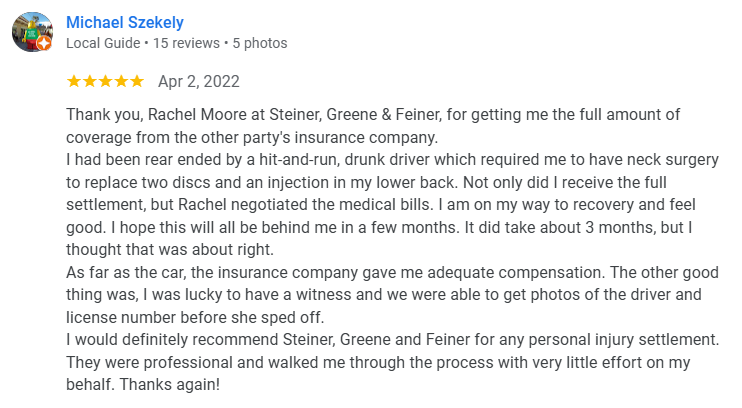 drunk driving accident client's review for lawyer
